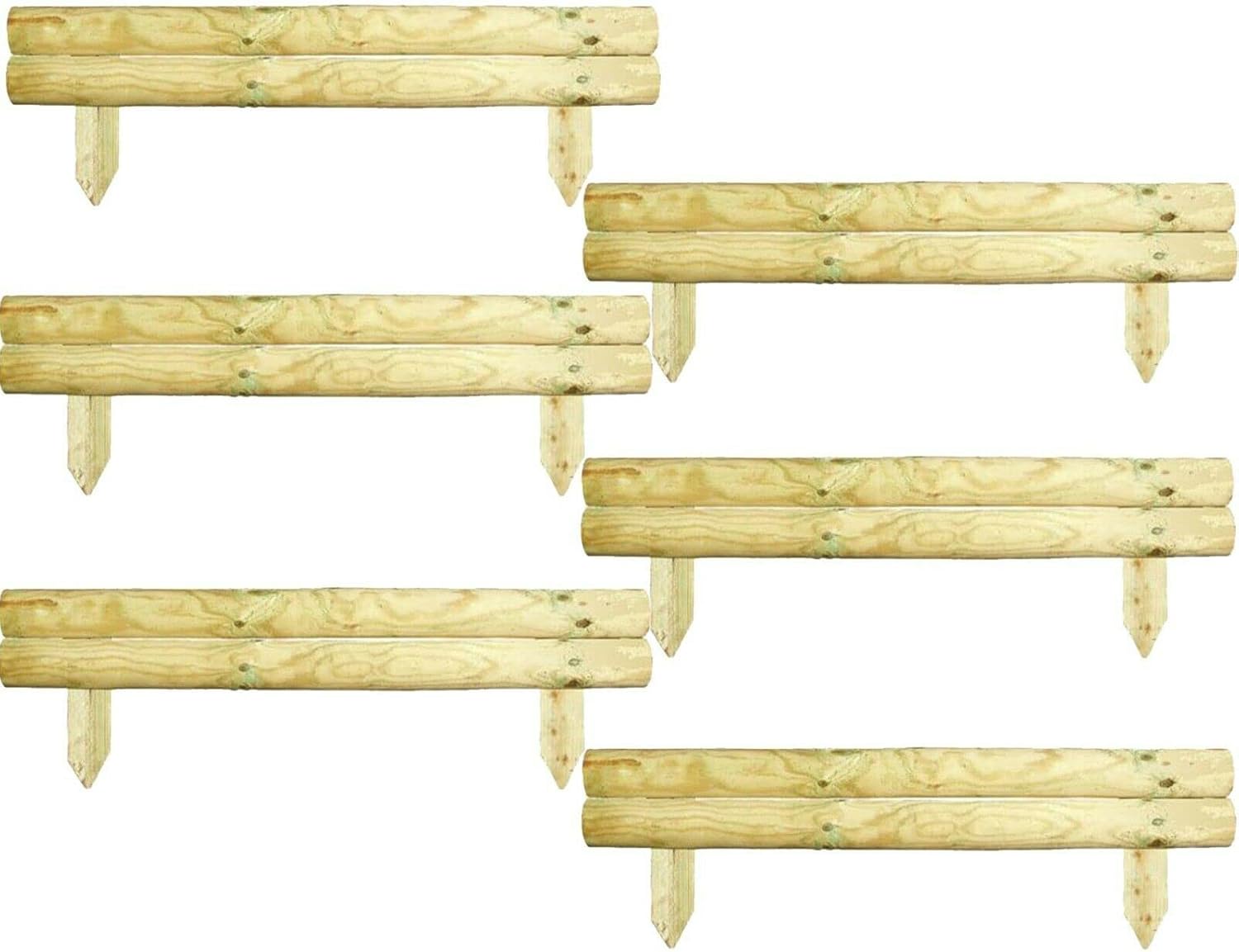 AAMEN 2 Bar Wooden Border Edging,Fixed Picket Fence Edging, Lawn Edging Border, Horizontal Log Roll Border Edging Ideal for Flowerbeds, Small Boundary Fencing(H 14 x W 100 x D 7 cm)