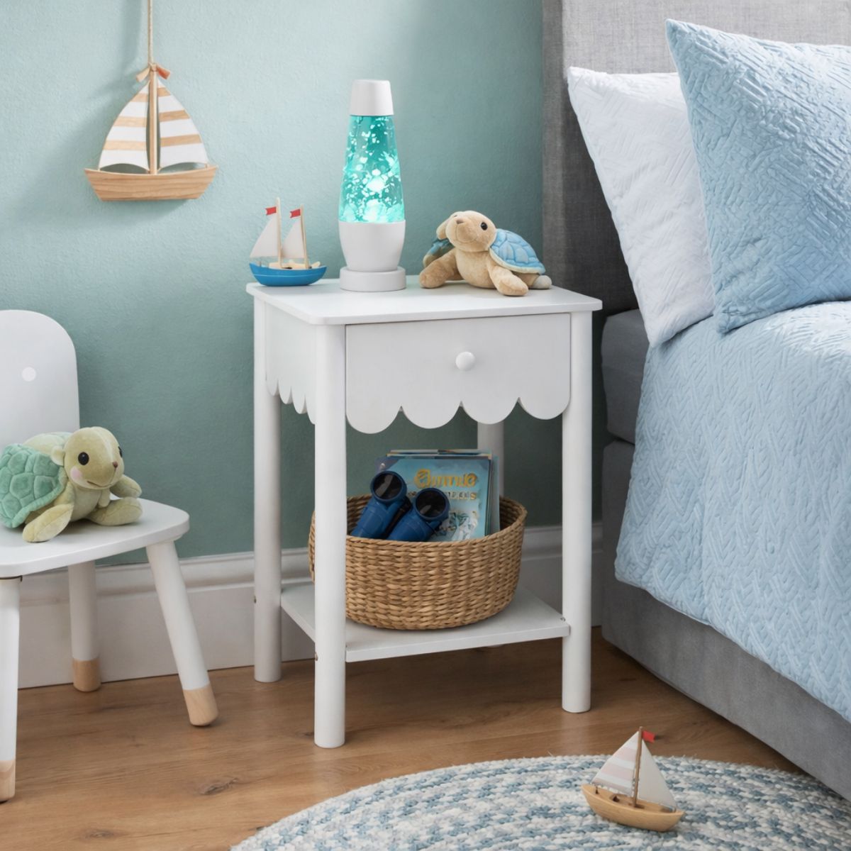 Kids White Bedside Table - Small Wooden Bedroom Furniture Unit