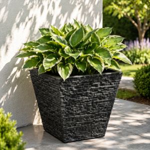Small Pewter Slate Style Planter – Modern Concrete Look Flower Pot