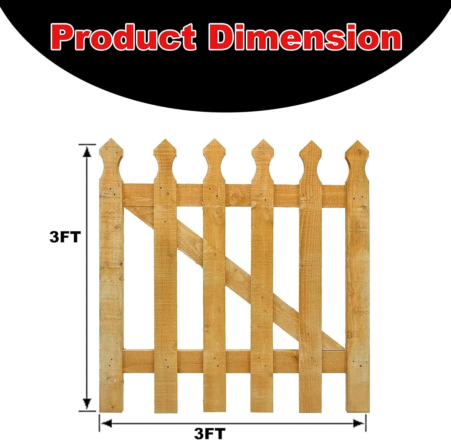 3x3ft Wooden Garden Gate, Picket Garden Wood Timber Gate, Round Top Picket Garden Gate, Decorative Garden Wicket Gate, Outdoor Wooden Stair Gate, Golden Brown Swing Gates-(90x4.5x87cm)