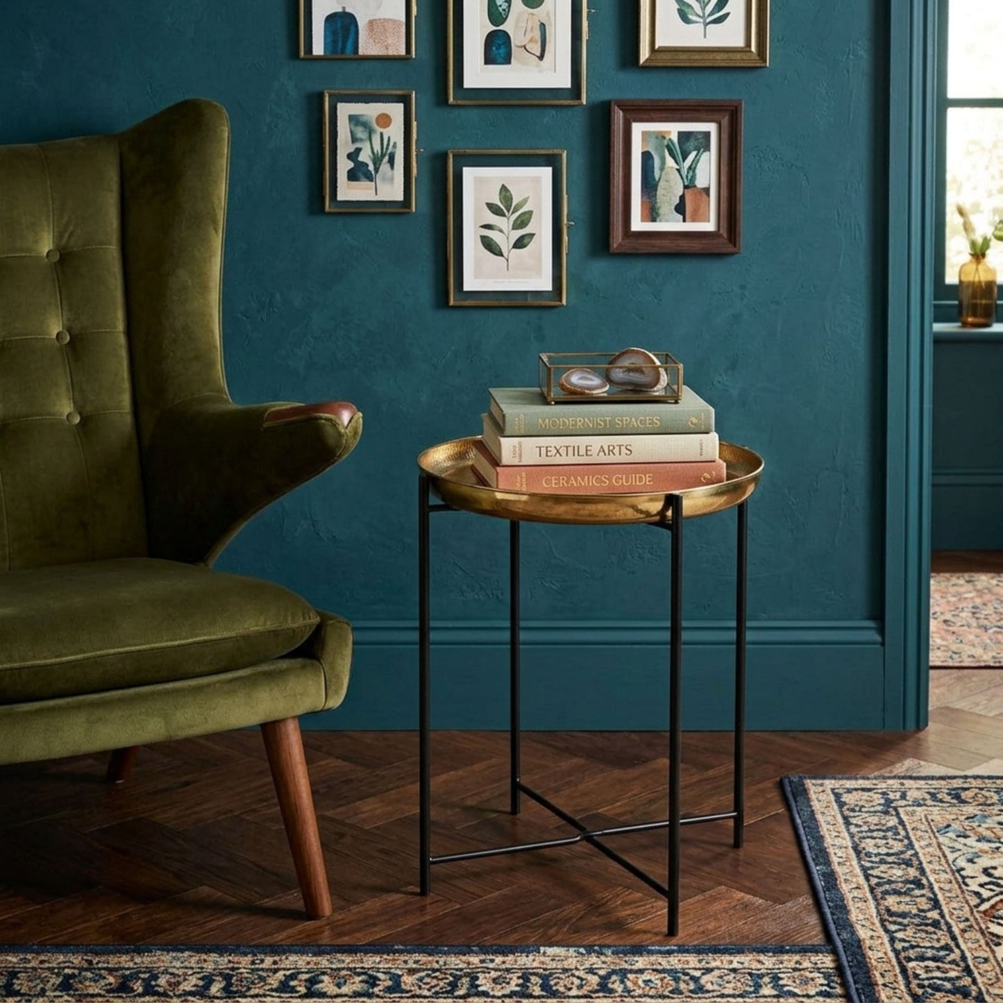 Modern Gold Tray Side Table with Metal Frame