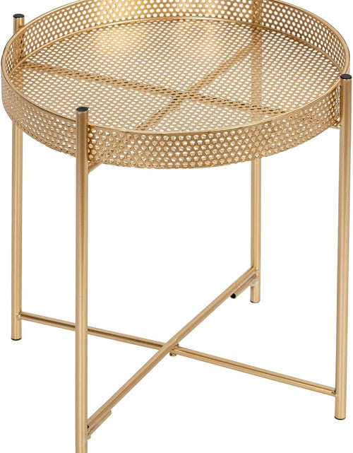 Load image into Gallery viewer, AAMEN Gold Accent Metal End Table, Metal Tray Table with Removable Tray, Anti-Rust Nightstand for Bedroom Balcony Patio Living Room
