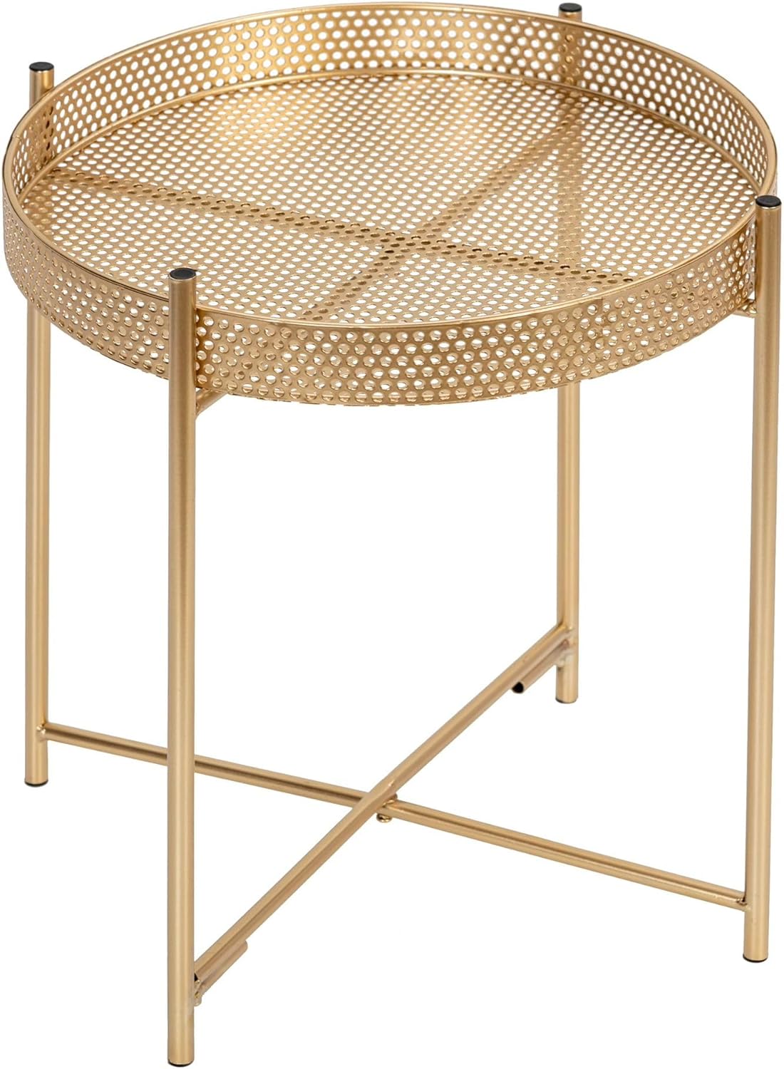 AAMEN Gold Accent Metal End Table, Metal Tray Table with Removable Tray, Anti-Rust Nightstand for Bedroom Balcony Patio Living Room
