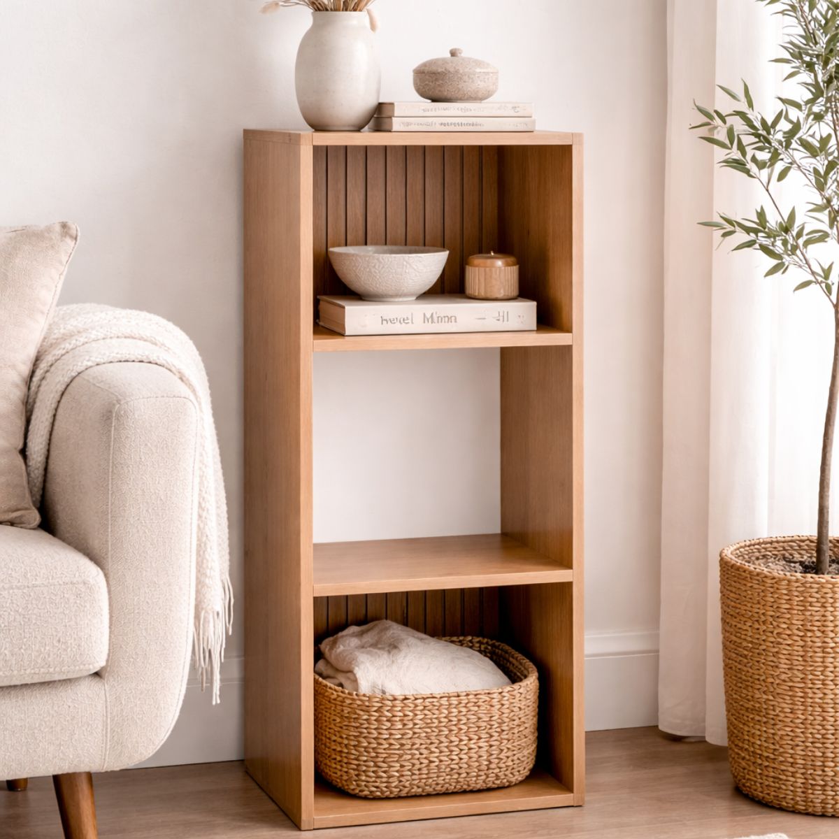 3-Tier Cube Storage Unit – Modern Wooden Bookcase & Shelving