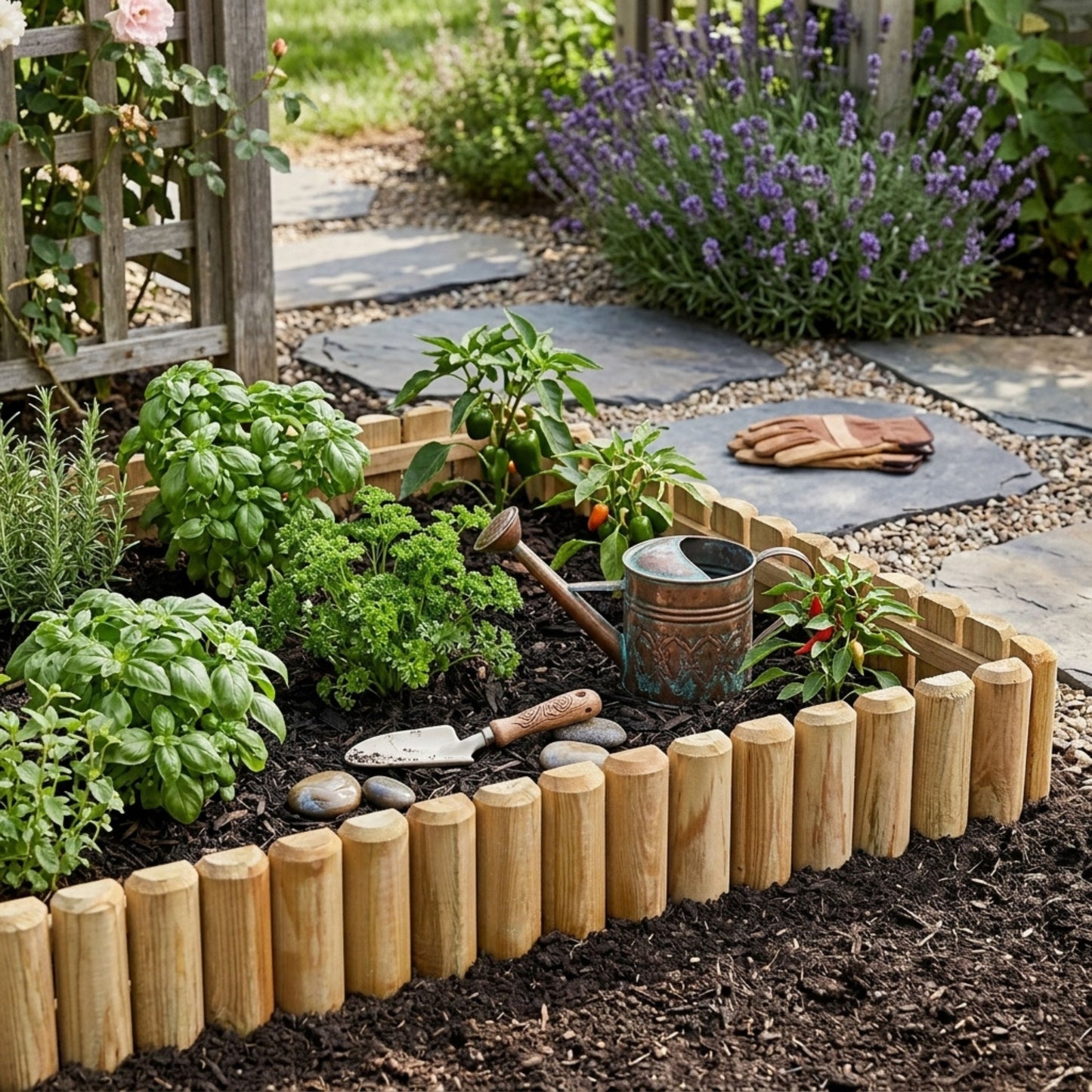 Wooden Edge Log Garden Lawn Border Edging Panel