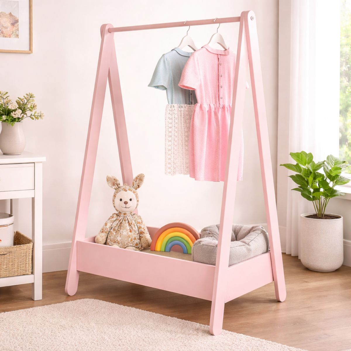 Kids Costume & Dressing Up Rail | Wooden Hanging Clothes Rack for Kids