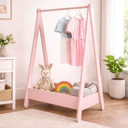 Kids Costume & Dressing Up Rail | Wooden Hanging Clothes Rack for Kids