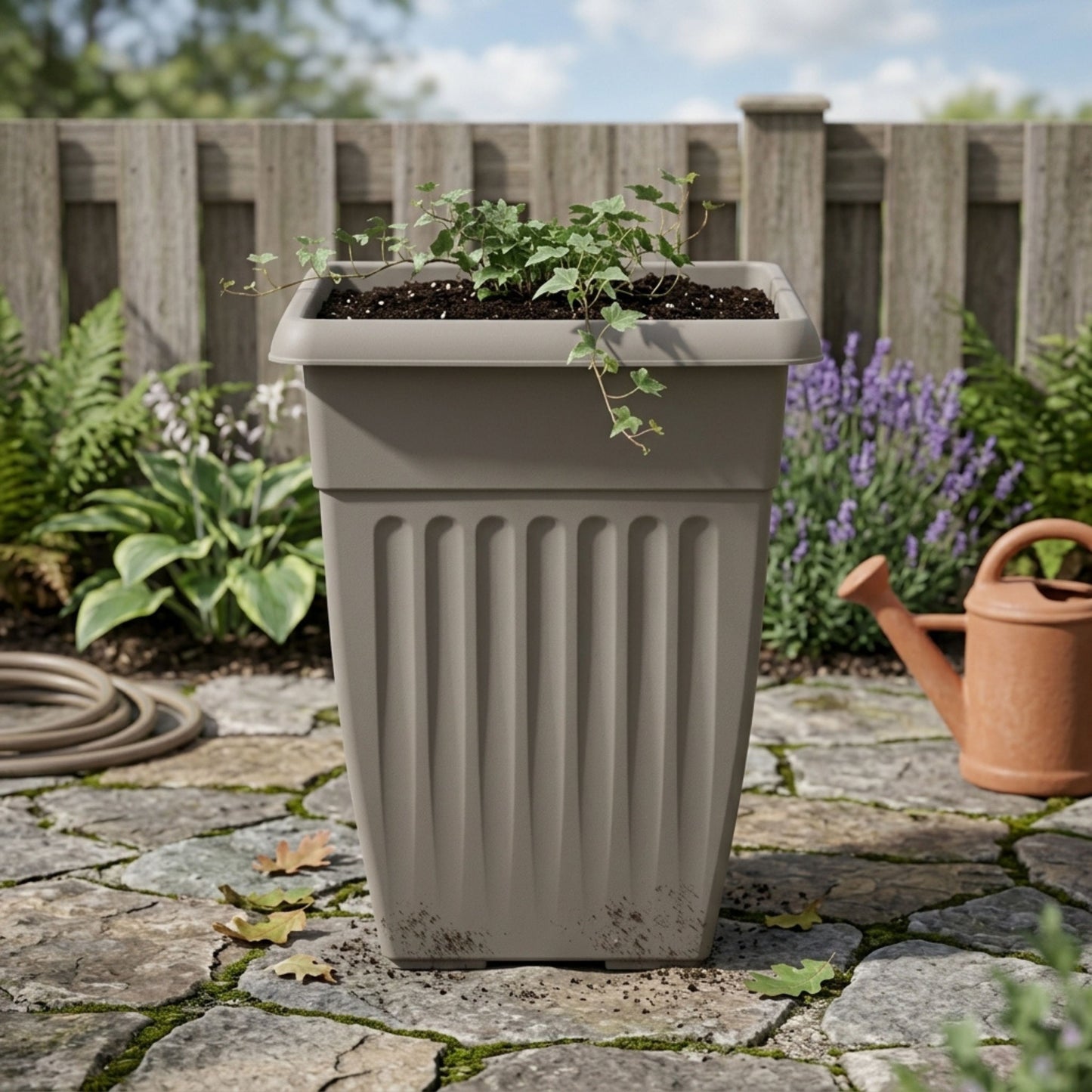 Tall Square Athens Planter 42cm Grey | Plastic Outdoor/Indoor Garden Pot