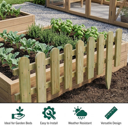 Natural Wooden Picket Fence Panel with Ground Spikes - 40 x 99cm
