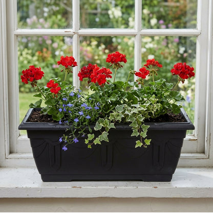 60cm Venetian Plastic Plant Pots with Trays - Large Outdoor Planters