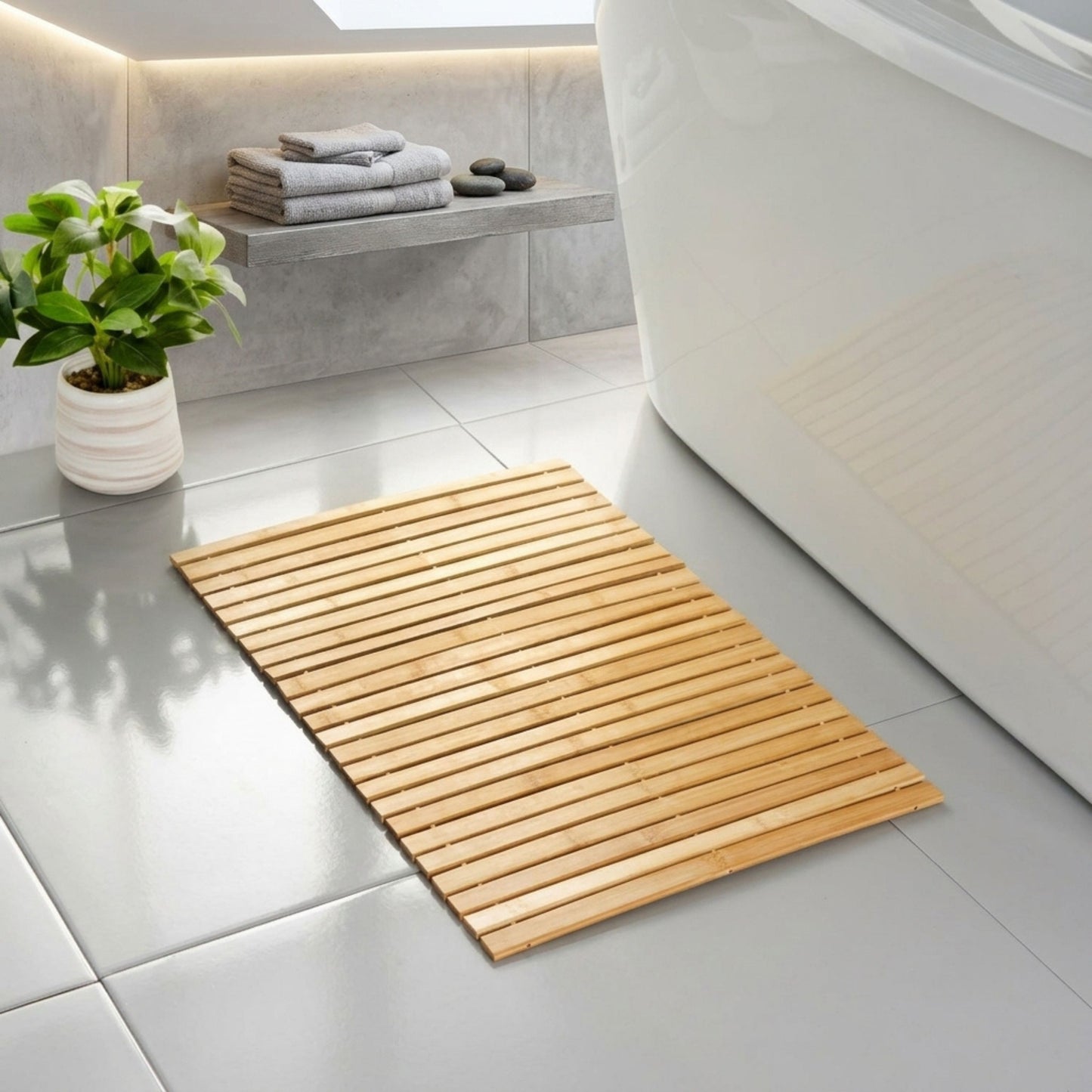 Natural Bamboo Bathroom Mat for Shower, Tub & Ensuite