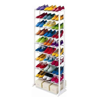 AAMEN 10 Tier Stackable Shoe Rack, Metal Shoe Rack Storage Organiser, Freestanding Shelves Organizer for Closet Hallway Bathroom Living Room 40Pairs Storage, (H141 x W25 x L72cm)