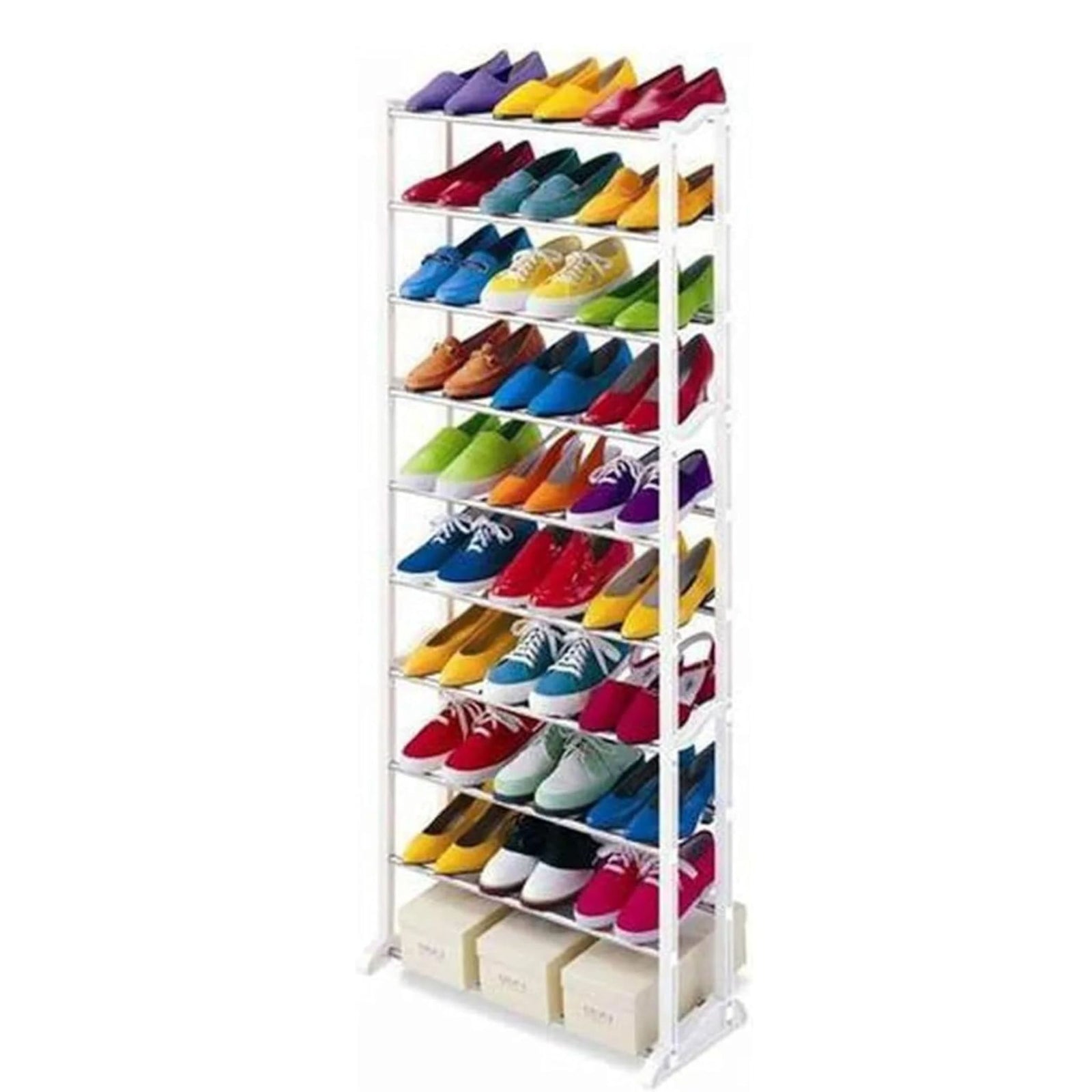 AAMEN 10 Tier Stackable Shoe Rack, Metal Shoe Rack Storage Organiser, Freestanding Shelves Organizer for Closet Hallway Bathroom Living Room 40Pairs Storage, (H141 x W25 x L72cm)