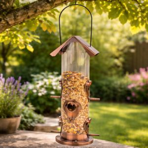 6-Port Metal Wild Bird Feeder – Water Resistant Hanging Tube for All-Season Use