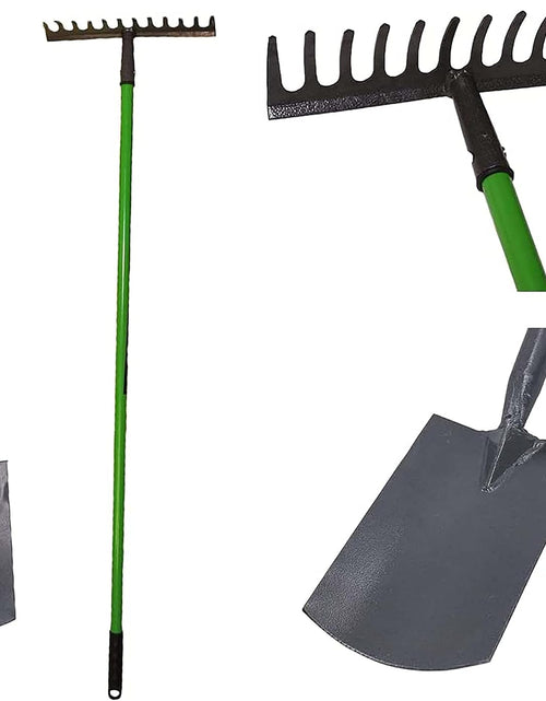 Load image into Gallery viewer, AAMEN 4-Piece Garden Tools Set – Heavy Duty Border Spade, Digging Spade, Fork &amp; Rake – Ergonomic Gardening Tool Kit with Comfort Grip – Lightweight, Rust-Resistant
