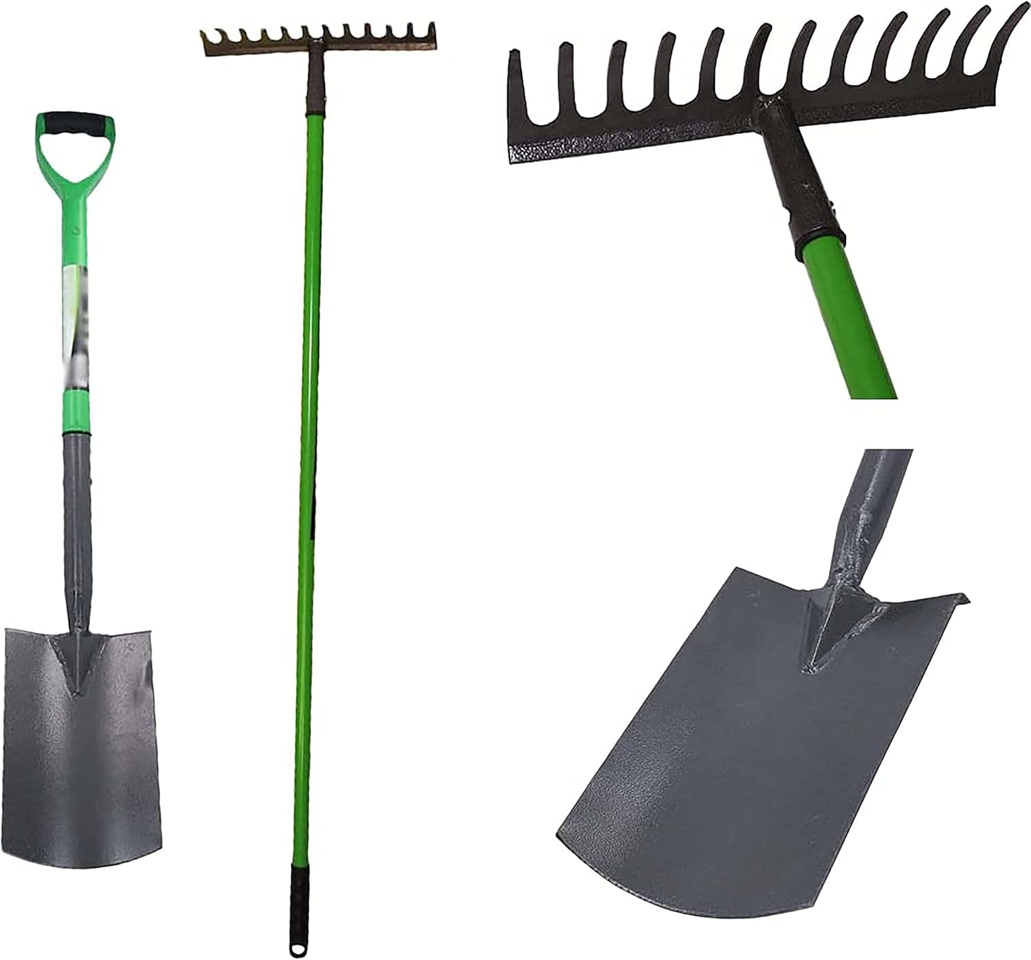 AAMEN 4-Piece Garden Tools Set – Heavy Duty Border Spade, Digging Spade, Fork & Rake – Ergonomic Gardening Tool Kit with Comfort Grip – Lightweight, Rust-Resistant