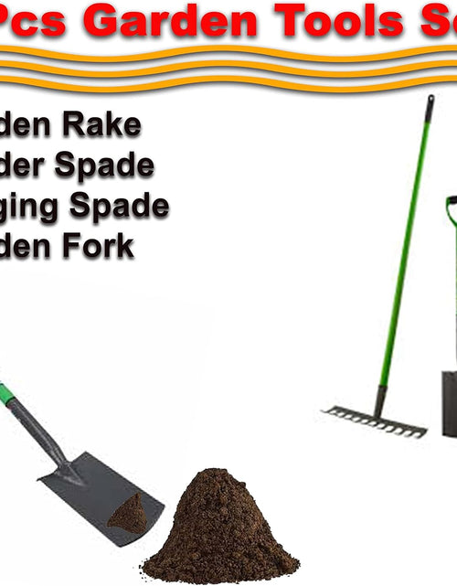 Load image into Gallery viewer, AAMEN 4-Piece Garden Tools Set – Heavy Duty Border Spade, Digging Spade, Fork &amp; Rake – Ergonomic Gardening Tool Kit with Comfort Grip – Lightweight, Rust-Resistant

