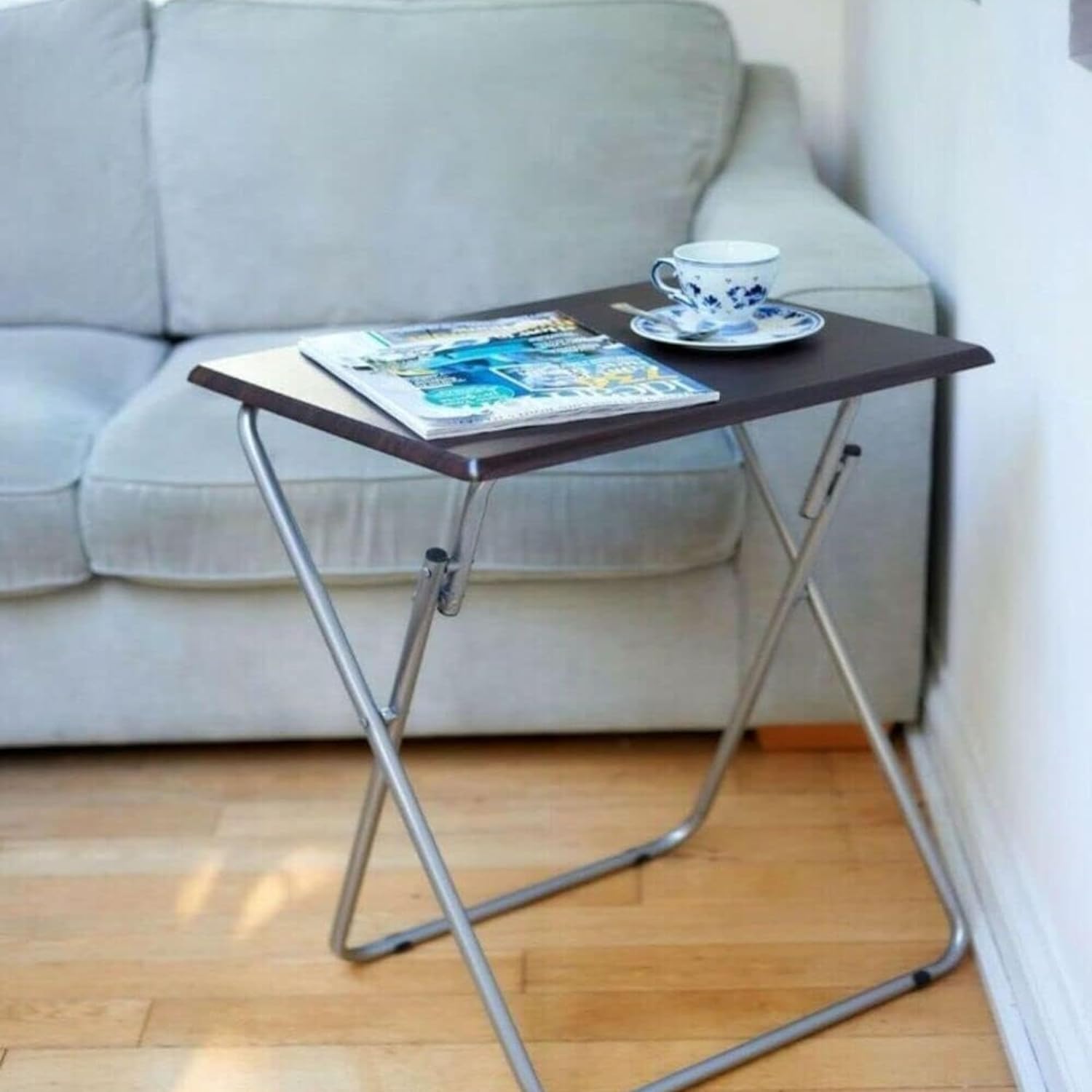 Wooden Folding Snack & Laptop Table – Portable, Multi-Purpose Tray Table for Home & Outdoor Use (Natural Wood Finish, 19.09" x 14.57" x 26")