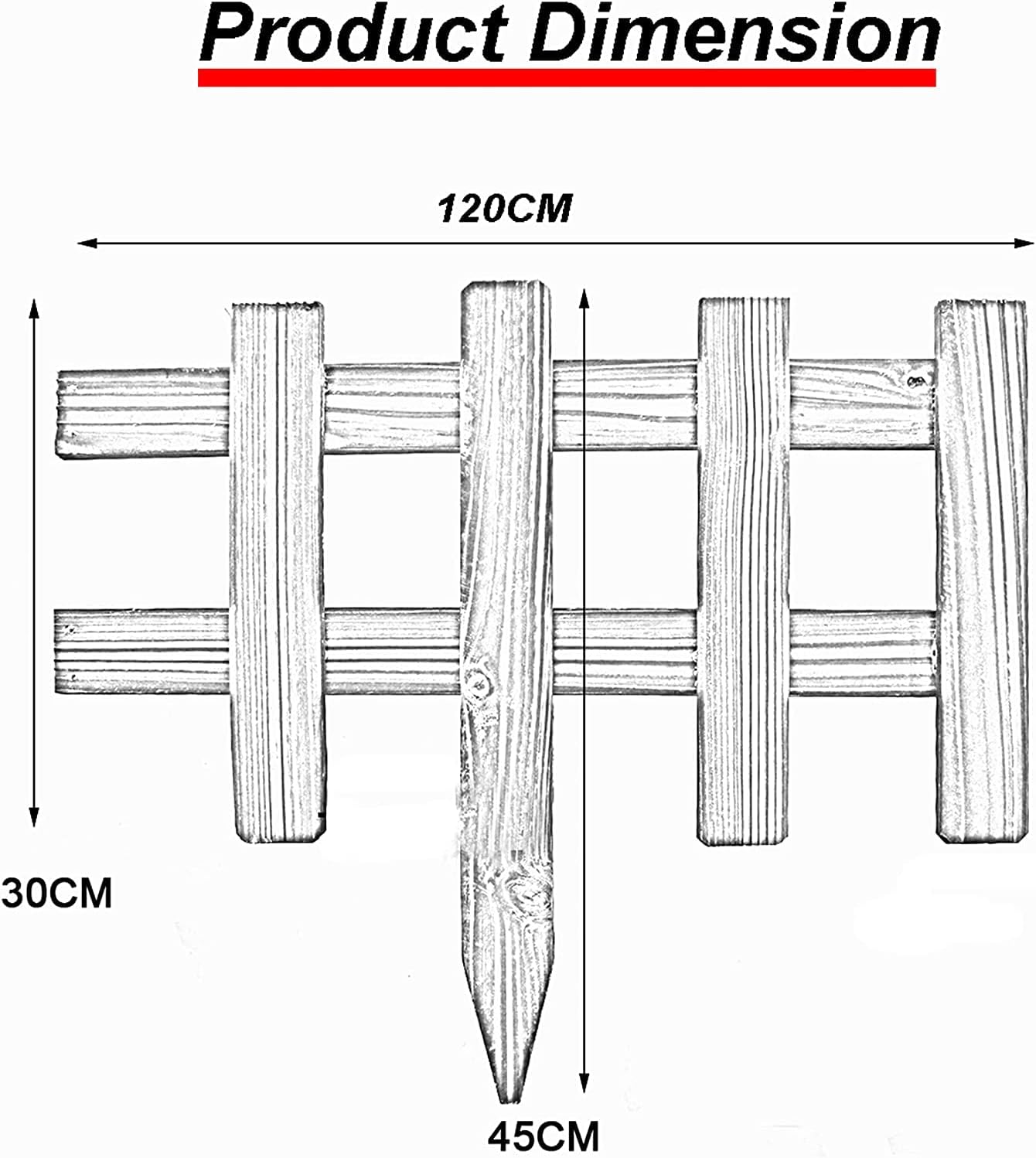 AAMEN 4-Pcs Wooden Picket Fence Panels – Freestanding Decorative Garden Border, Natural Wood Lawn Edging (120 x 3 x 30cm Approx.)