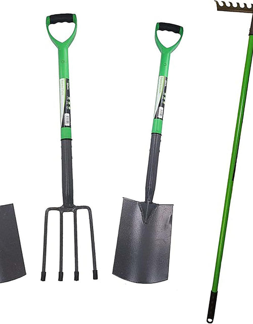 Load image into Gallery viewer, AAMEN 4-Piece Garden Tools Set – Heavy Duty Border Spade, Digging Spade, Fork &amp; Rake – Ergonomic Gardening Tool Kit with Comfort Grip – Lightweight, Rust-Resistant
