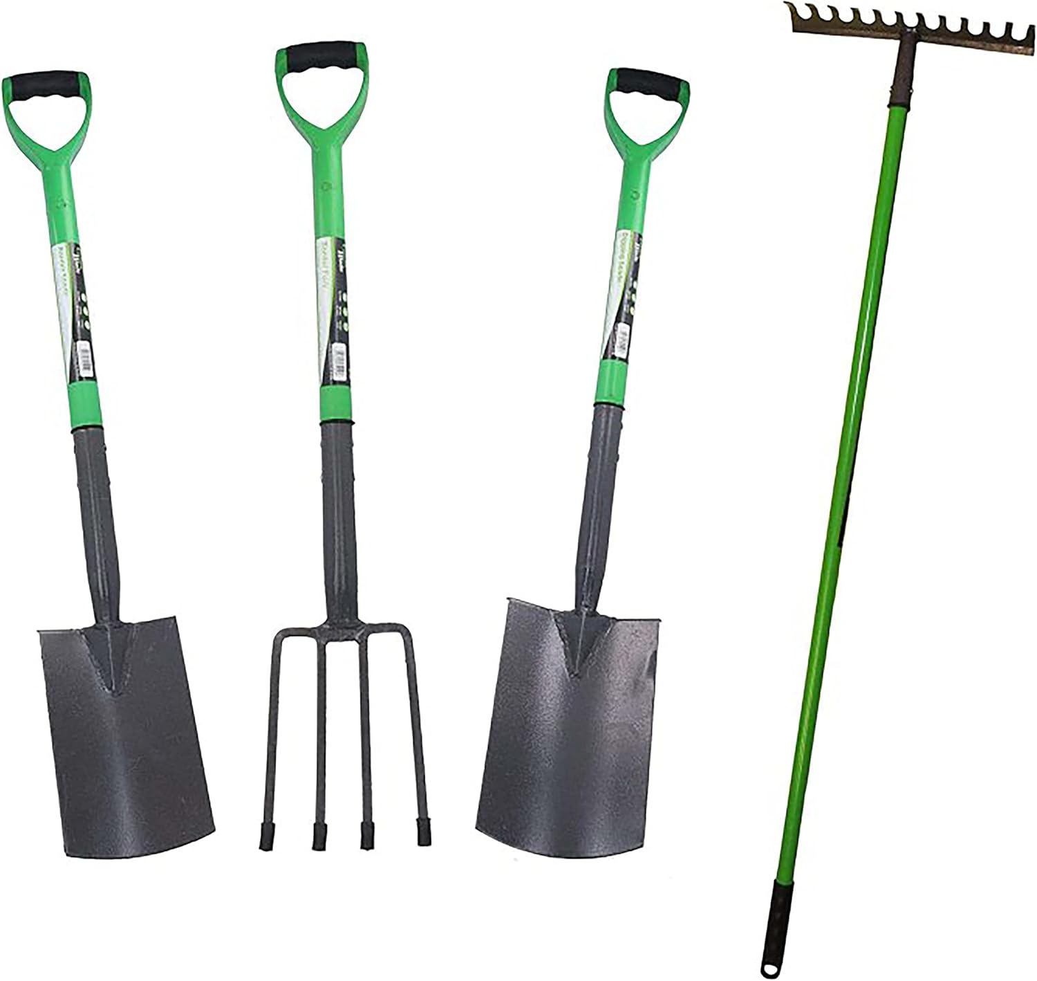 AAMEN 4-Piece Garden Tools Set – Heavy Duty Border Spade, Digging Spade, Fork & Rake – Ergonomic Gardening Tool Kit with Comfort Grip – Lightweight, Rust-Resistant