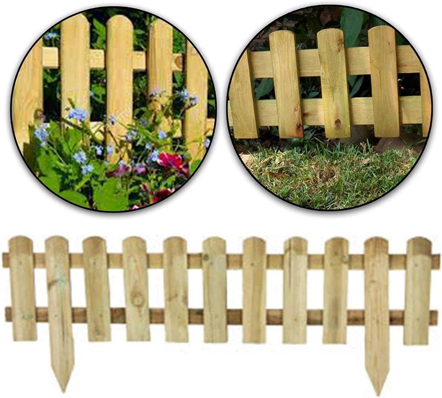 AAMEN 4-Pcs Wooden Picket Fence Panels – Freestanding Decorative Garden Border, Natural Wood Lawn Edging (120 x 3 x 30cm Approx.)