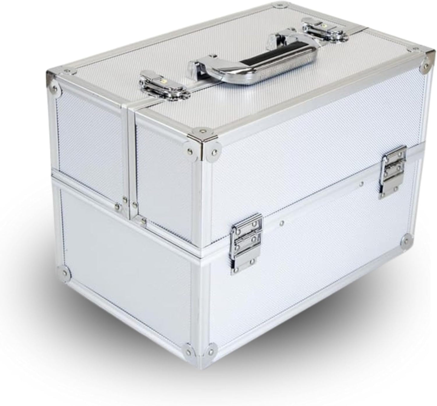 AAMEN Large Silver Aluminium Makeup Case – Lockable Cosmetic & Jewellery Organizer, Multi-Use Storage Box