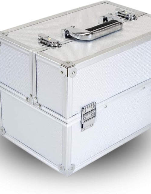 Load image into Gallery viewer, AAMEN Large Silver Aluminium Makeup Case – Lockable Cosmetic &amp; Jewellery Organizer, Multi-Use Storage Box

