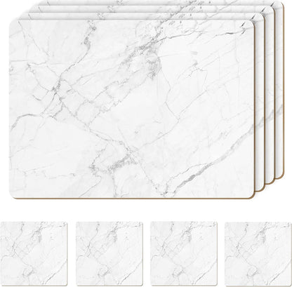 AAMEN 8-Piece Heat Resistant Cork Table Mats – Marble Placemats & Coasters Set
