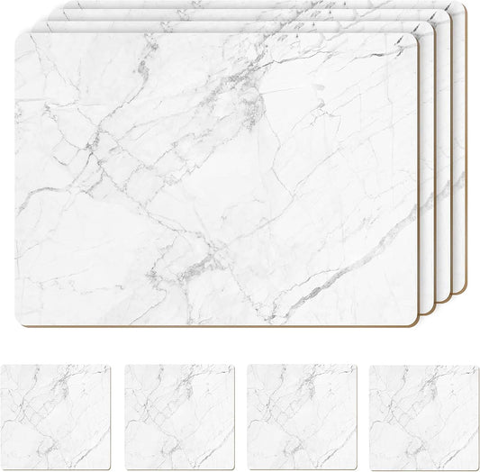 AAMEN 8-Piece Heat Resistant Cork Table Mats – Marble Placemats & Coasters Set