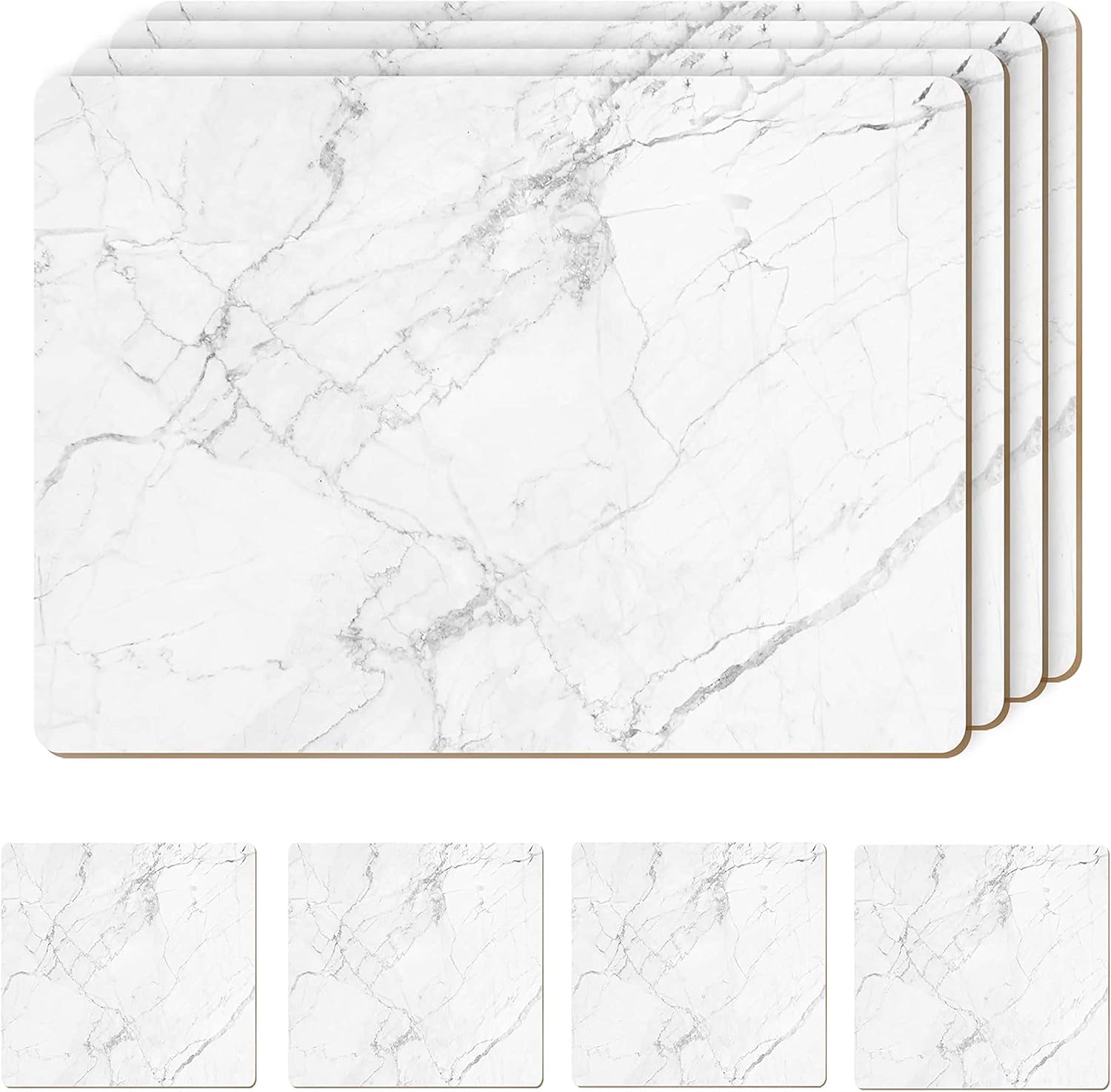 AAMEN 8-Piece Heat Resistant Cork Table Mats – Marble Placemats & Coasters Set