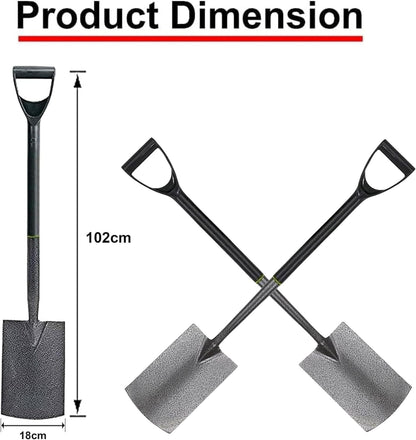 AAMEN Heavy-Duty Garden Spade – Ergonomic Carbon Steel Border Shovel with Plastic D-Handle – Outdoor Digging Tool for Planting, Landscaping & Edging – 92cm Grey Fencing Spade