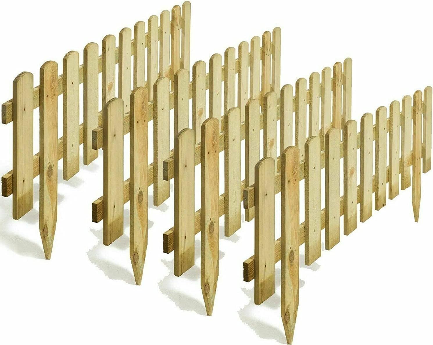 AAMEN 4-Pcs Wooden Picket Fence Panels – Freestanding Decorative Garden Border, Natural Wood Lawn Edging (120 x 3 x 30cm Approx.)