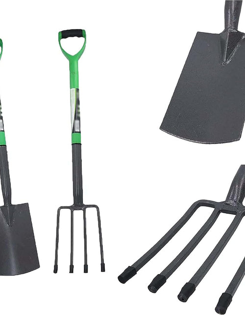 Load image into Gallery viewer, AAMEN 4-Piece Garden Tools Set – Heavy Duty Border Spade, Digging Spade, Fork &amp; Rake – Ergonomic Gardening Tool Kit with Comfort Grip – Lightweight, Rust-Resistant
