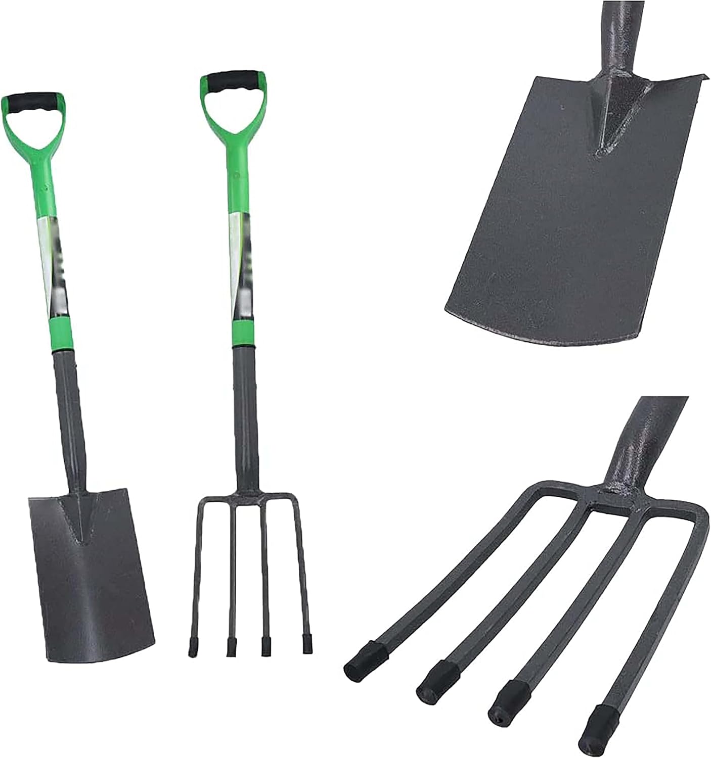 AAMEN 4-Piece Garden Tools Set – Heavy Duty Border Spade, Digging Spade, Fork & Rake – Ergonomic Gardening Tool Kit with Comfort Grip – Lightweight, Rust-Resistant