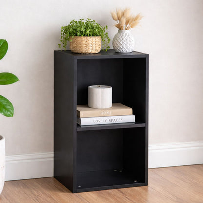 2 Tier Black Cube Storage Unit - Wooden Bookcase Shelf