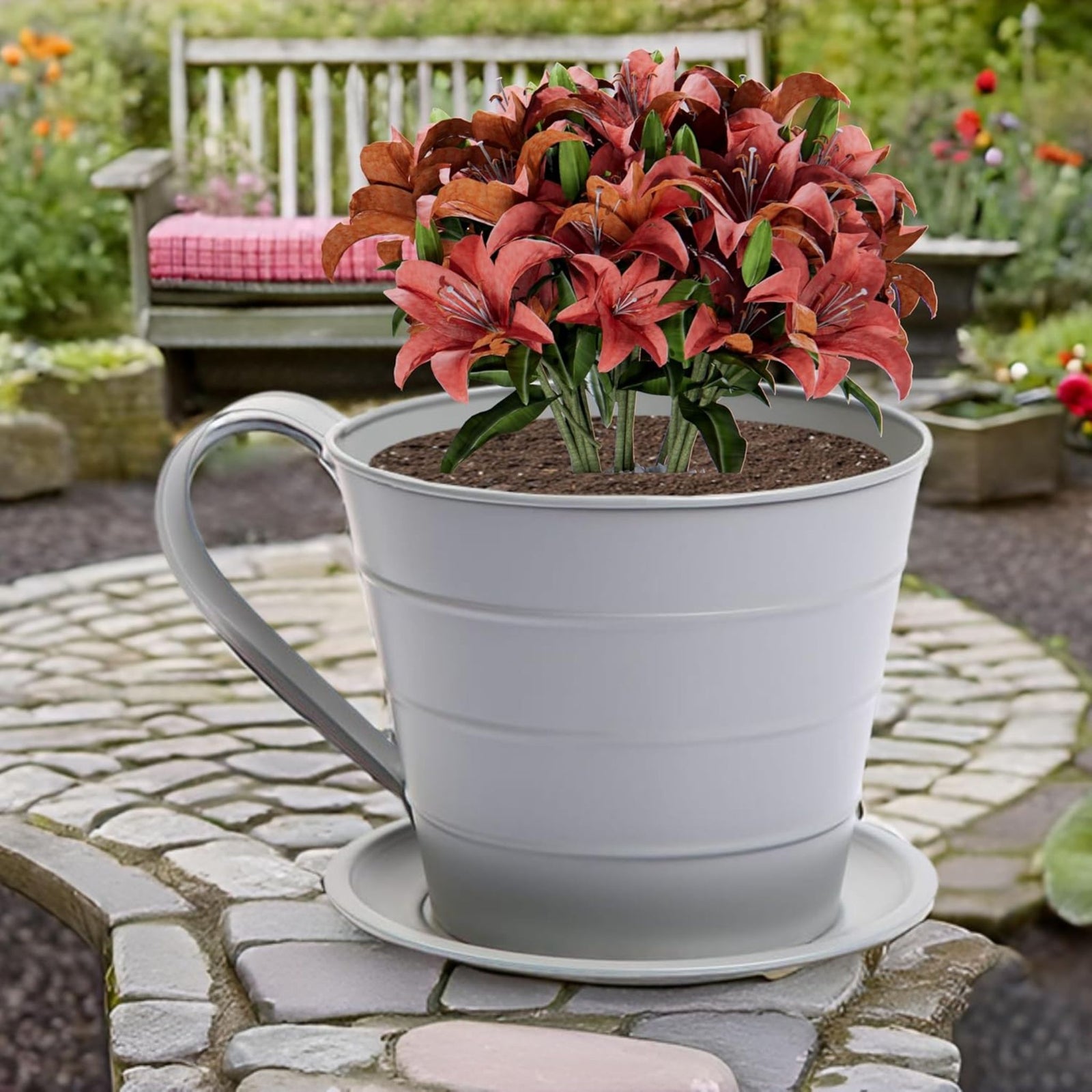 AAMEN Cup & Saucer Planter – Cute and Decorative Ceramic Pot for Tiny Plants, for Plant Lovers and Home Décor Enthusiasts, Air Plants, and Small Flowers