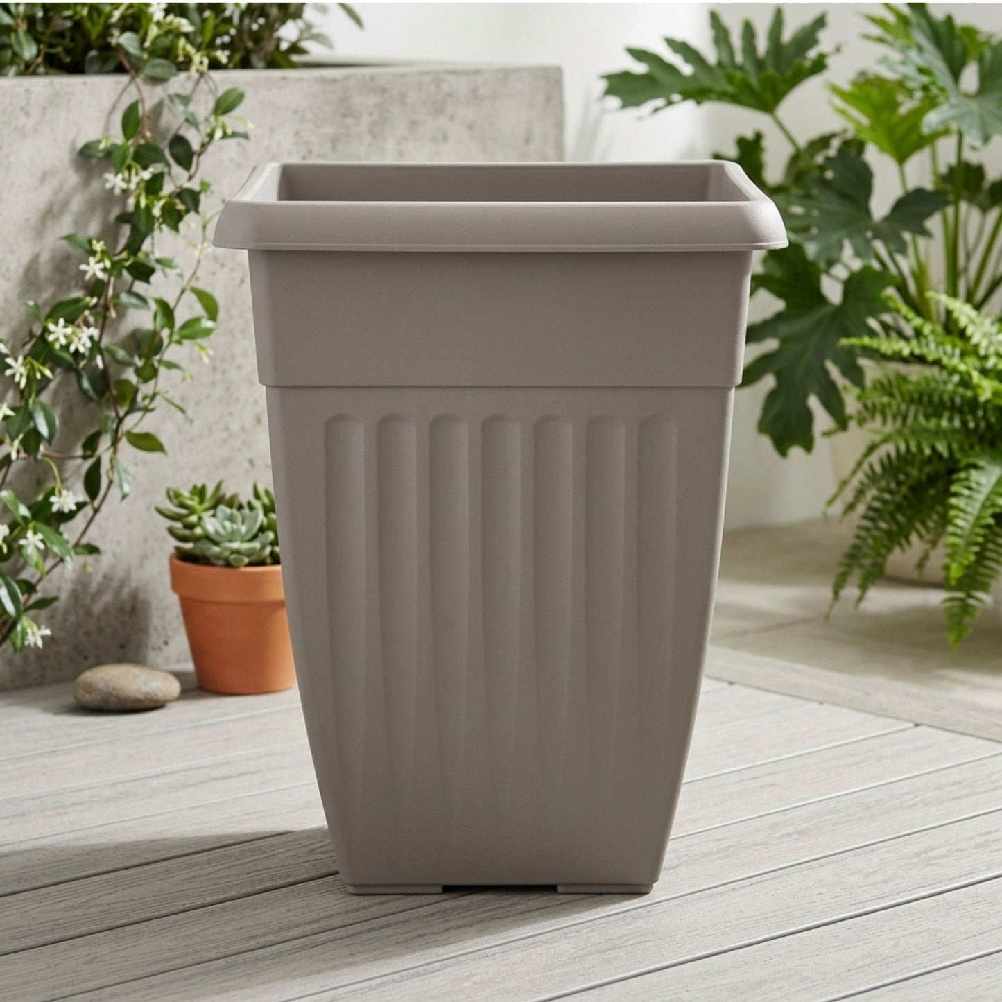 Tall Square Athens Planter 42cm Grey | Plastic Outdoor/Indoor Garden Pot