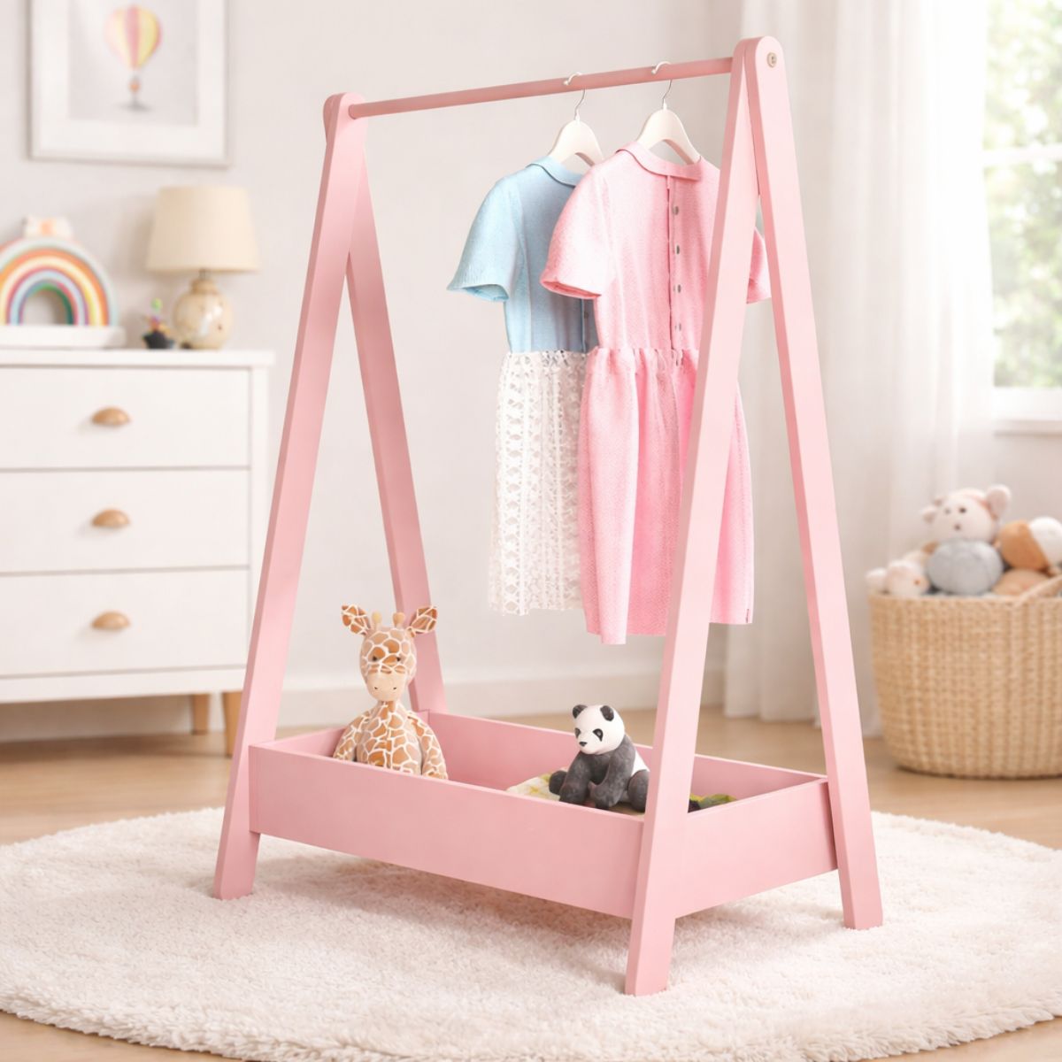 Kids Costume & Dressing Up Rail | Wooden Hanging Clothes Rack for Kids