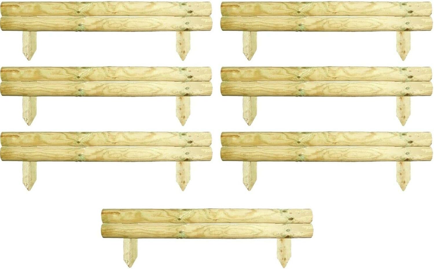 AAMEN 2 Bar Wooden Border Edging,Fixed Picket Fence Edging, Lawn Edging Border, Horizontal Log Roll Border Edging Ideal for Flowerbeds, Small Boundary Fencing(H 14 x W 100 x D 7 cm)
