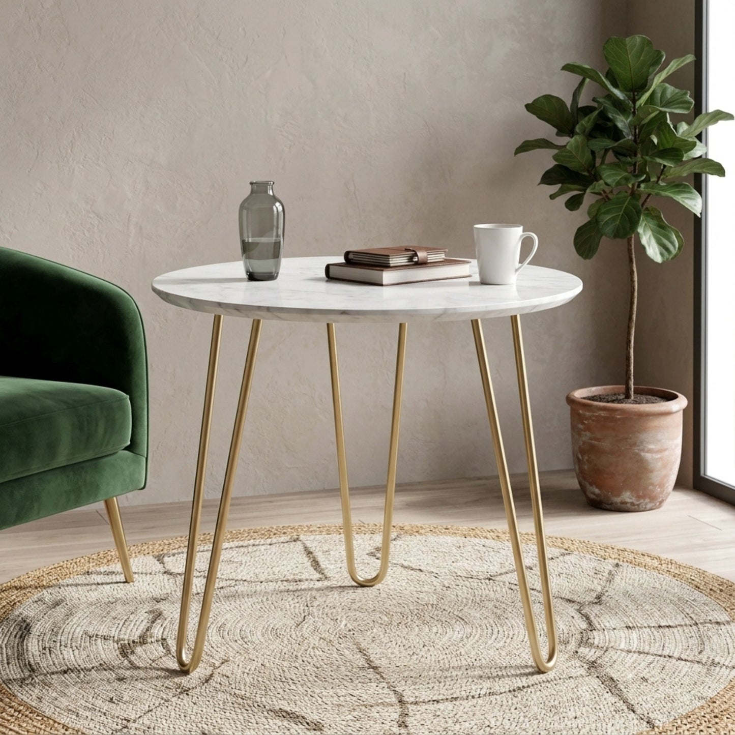 Modern Marble Coffee Table with Gold Hairpin Legs