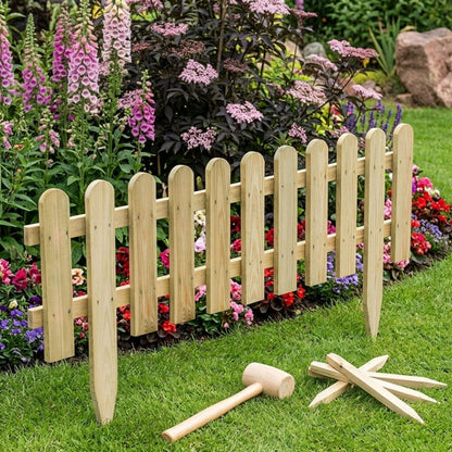Natural Wooden Picket Fence Panel with Ground Spikes - 40 x 99cm