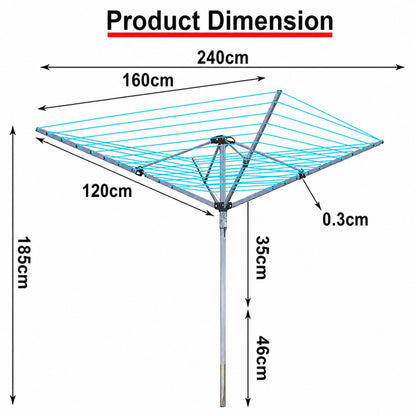 60m Heavy Duty Rotary Washing Line, Premium Outdoor Clothes Airer