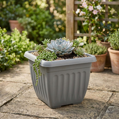 Athens Square Planter 40cm in Grey | Durable Plastic Garden Planter