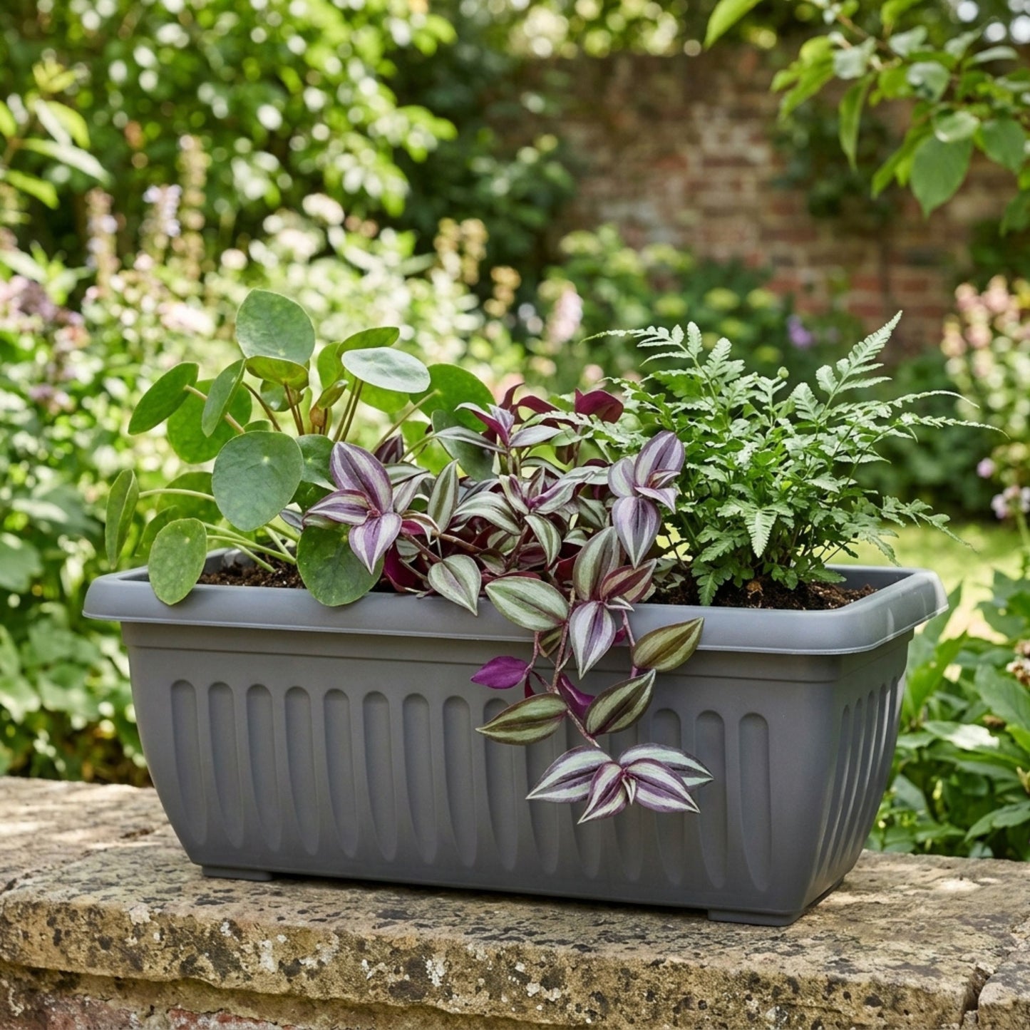 Large Trough Athens Trough Planter 70cm Grey | Plastic Window Box Garden Pot