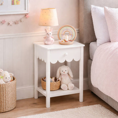 Kids White Bedside Table - Small Wooden Bedroom Furniture Unit