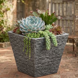Small Pewter Slate Style Planter – Modern Concrete Look Flower Pot