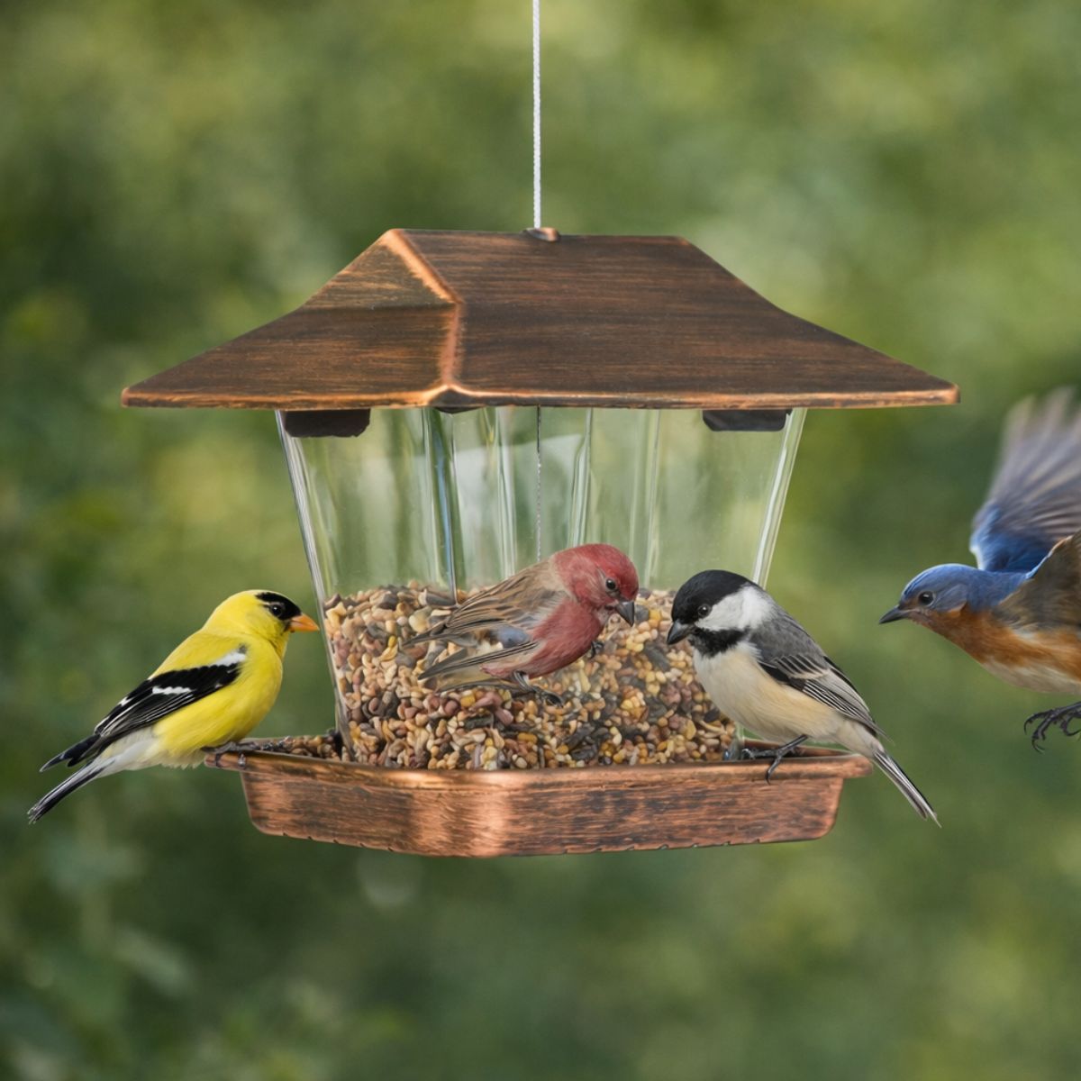 Hanging Bird Feeder for Outdoors, Wild Bird Seed Feeder, Copper Effect, Squirrel Resistant Plastic Wild Bird Seed Feeder for Garden, Yard & Outdoor Decoration