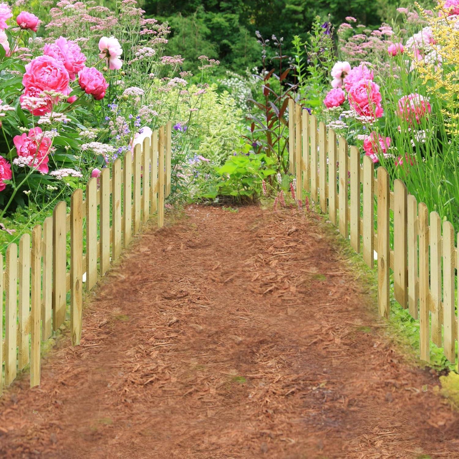AAMEN Wooden Freestanding Picket Fence Panels – Natural Wood Decorative Garden Edging for Patios, Guest Houses & Outdoor Spaces