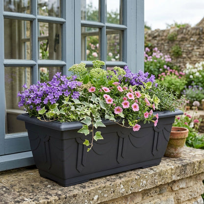 60cm Venetian Plastic Plant Pots with Trays - Large Outdoor Planters